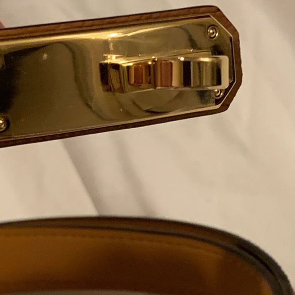 Brand new thin brown  sealed golden closure unique belt, size L, adjustable 30. main image 12